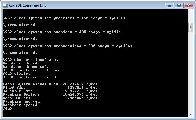 OracleXE - alter system commands and restarting the database