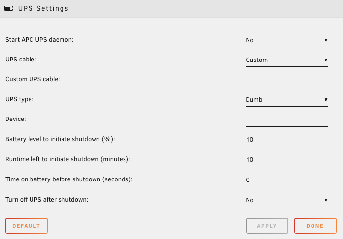 Disable Unraid's UPS Settings