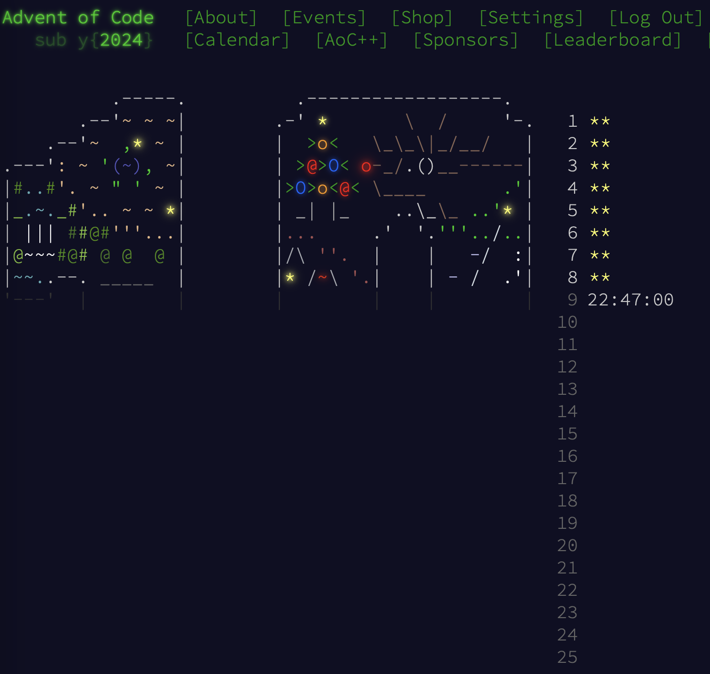 Advent of Code calendar for 2024, complete up to Day 8